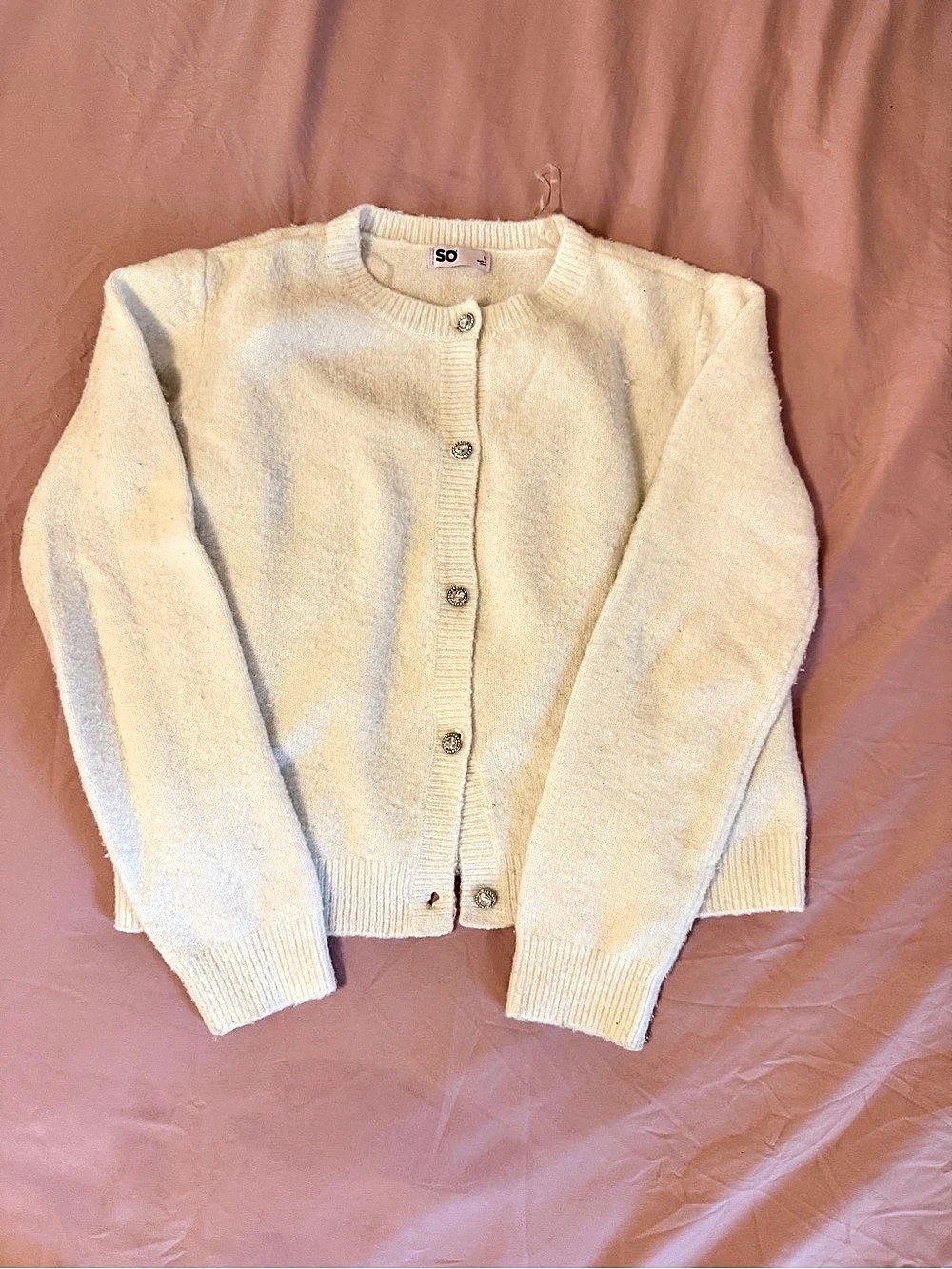SO Tank Top and Rhinestone Cardigan Sweater Set white Large